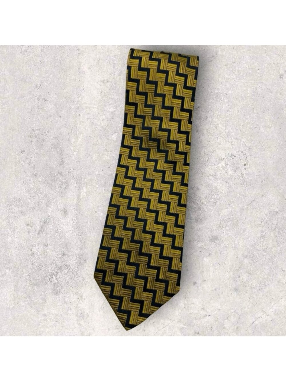 ALTEA Silk Tie ITALY Navy Gold Geometric W:3.8" EUC